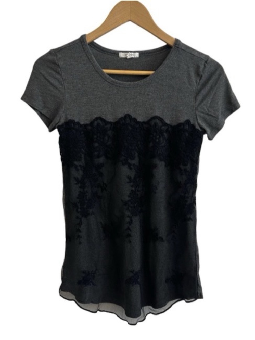 Womens Black Lace Overlay Top Relaxed XS Whimsigoth Blouse Layering Witchy